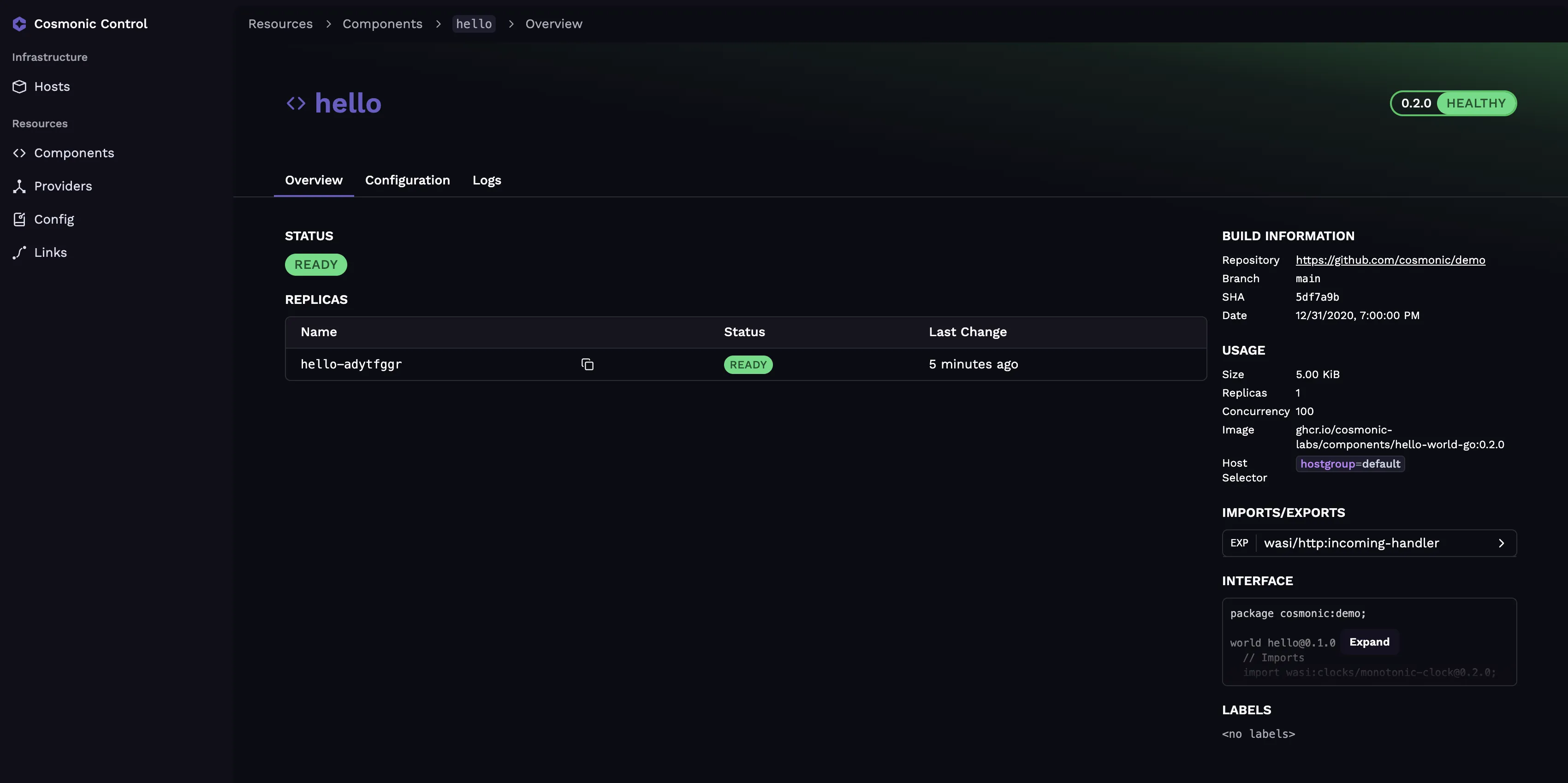 Console UI screenshot