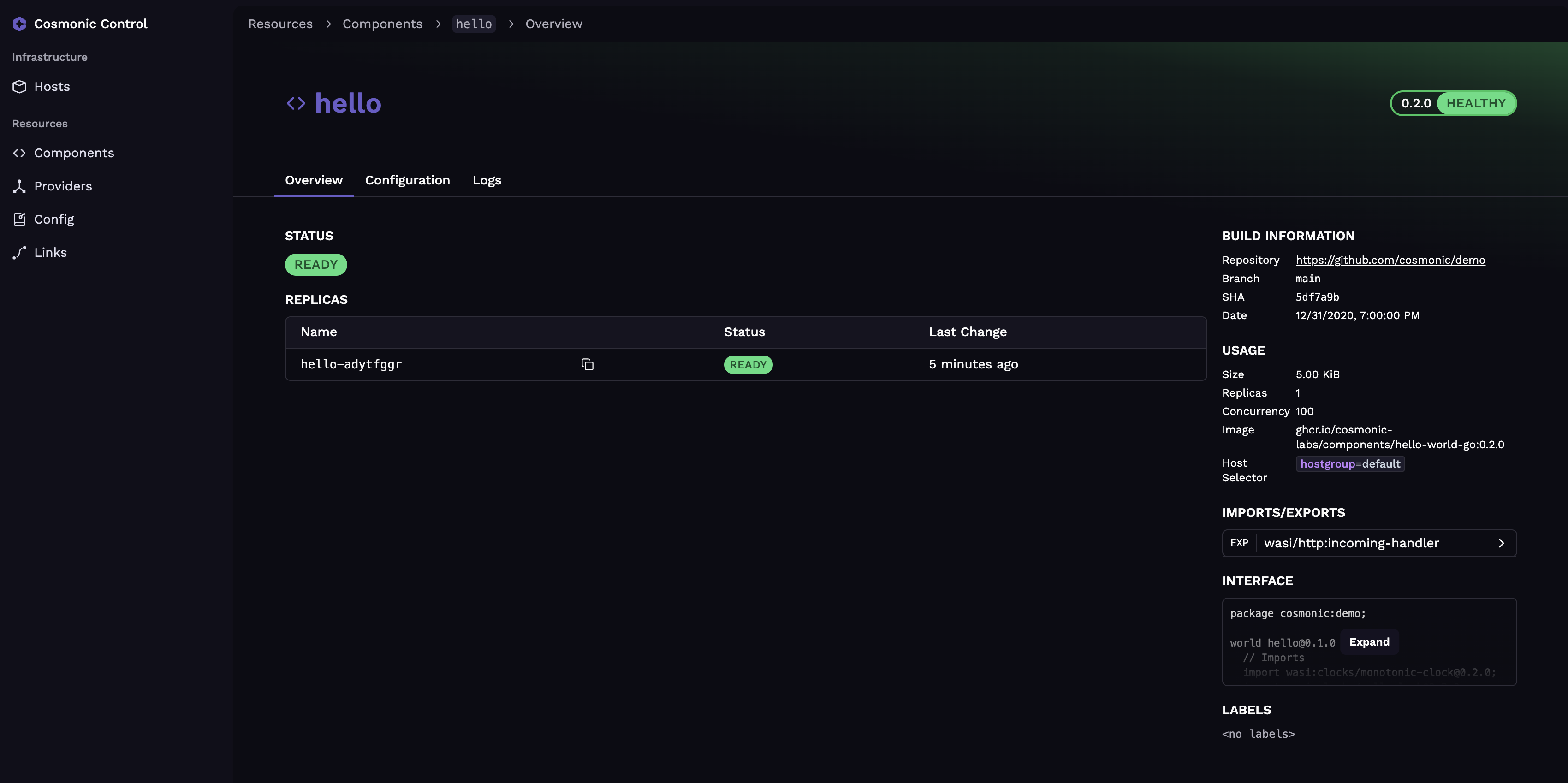 Console UI screenshot